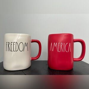 Rae Dunn America and Freedom Mug Set Red White